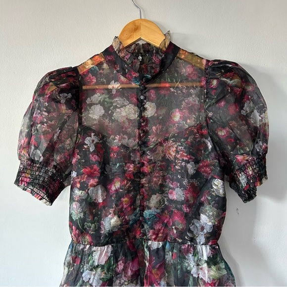 Alice + Olivia Sheer Floral Mini Dress - Black and Pink - Picture 5 of 12